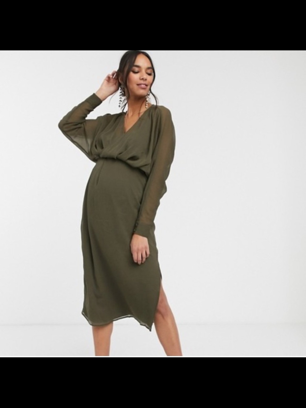 ASOS Maternity Olive Long Sleeve Midi Dress